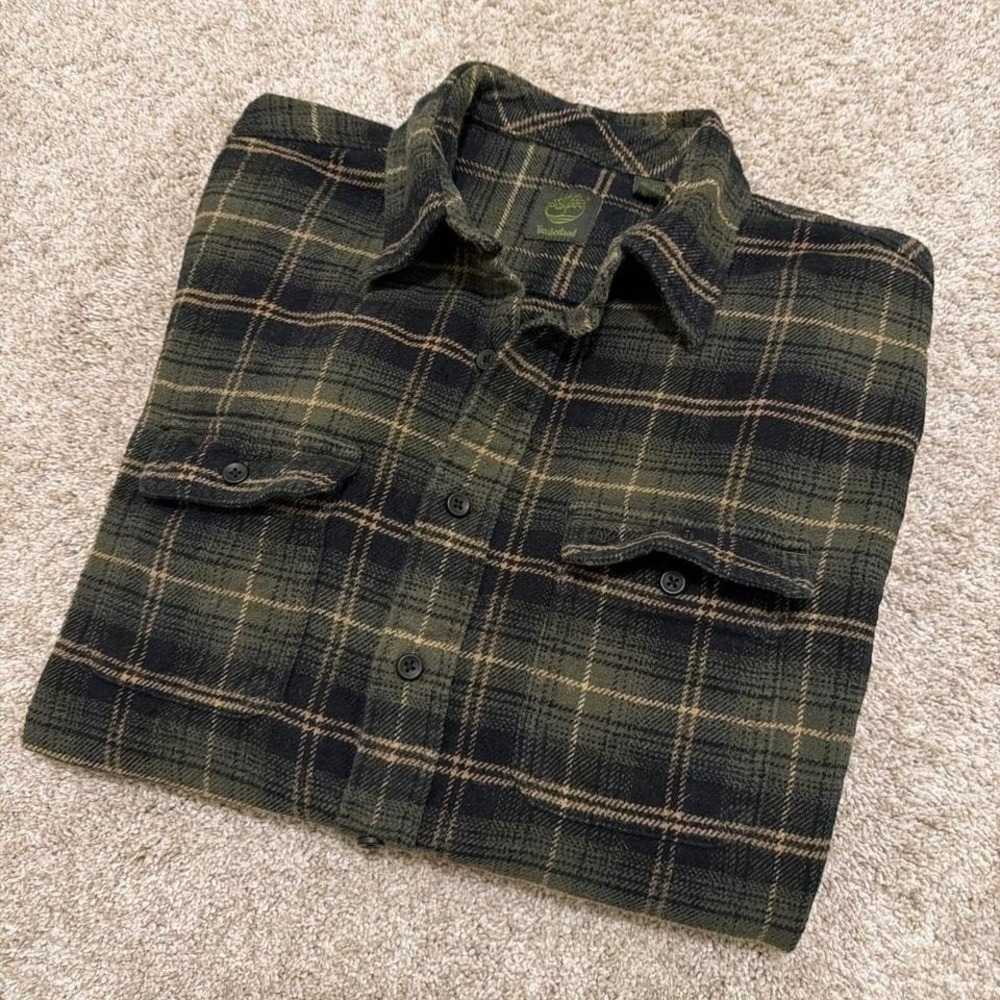 Y2K‎ Vintage Timberland Button-Up Flannel Shirt | Green Plaid | XL